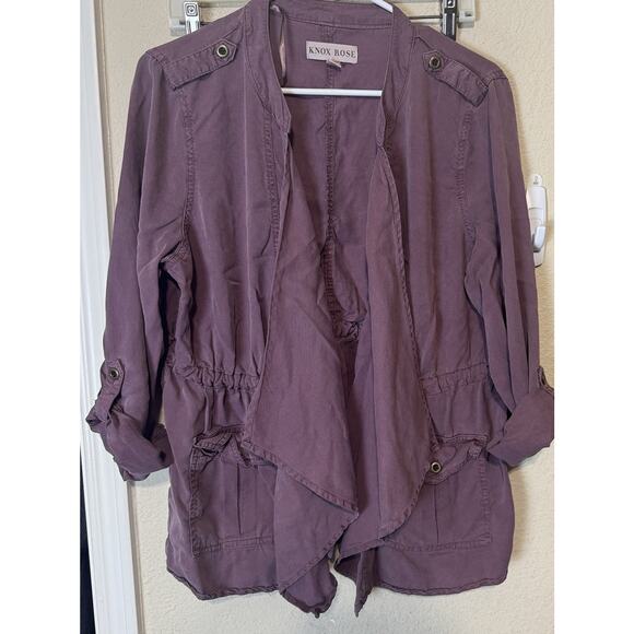 Knox Rose Purple Jacket Lagenlook Open Front Lightweight Utility Lyocell Size L - Picture 2 of 10